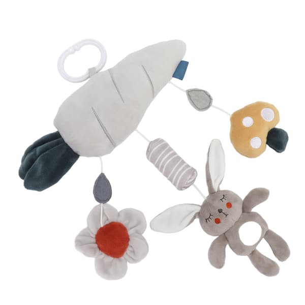 Soft Plush Hanging Toy Grey Rabbit Carrot Rattle Stroller Crib Mobile