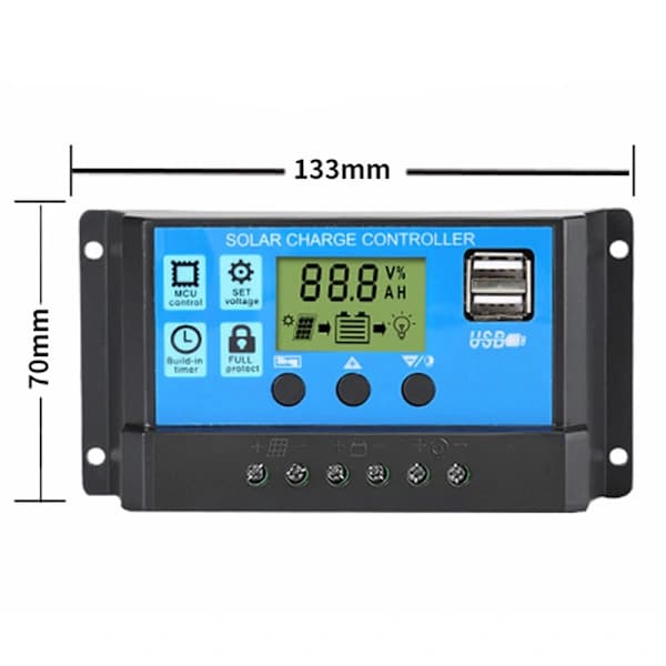 Solcelleladningsregulator 30A/20A/10A 12V 24V med LCD-skærm 30A