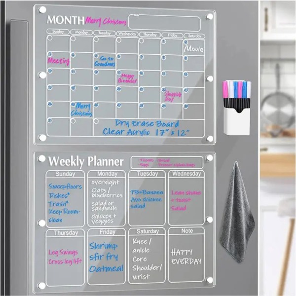 Transparent akryl magnetisk kalender för kylskåp Torrraderingstavla Kylskåp Akrylskiva Planerare Schemalista Att göra-lista