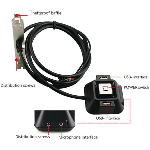 TS-Pöytätietokoneen kotelon kytkin, nollaus HDD-painikekytkin kahdella USB-portilla, virtapainike, audio-portit F