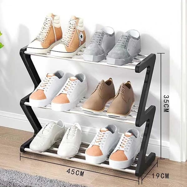 Small Shoe Rack, 3 Storage Shelves for Hallway, Black