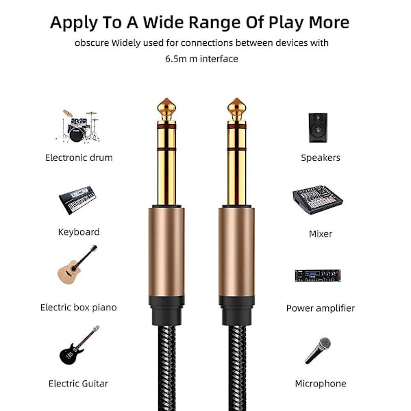 TS-6,5 mm Audio Kabel Flettet Til Guitar Mixer Forstærker 1,8 m Ledning Han Til Han Aux Kabel