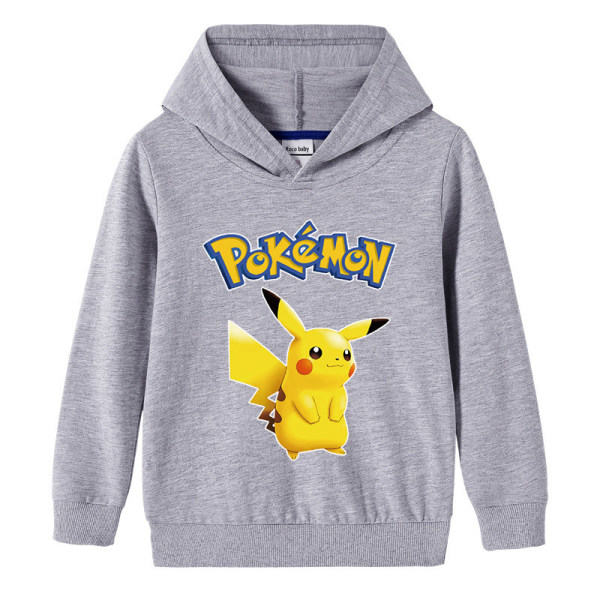 Tecknad Pikachu Långärmad Hoodie för Barn Tröja Grå 150cm
