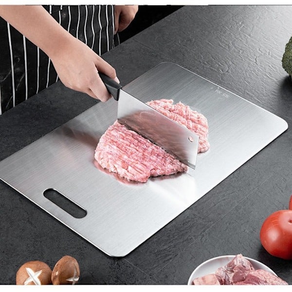 Titan skärbräda, rostfri skärbräda, dubbelsidig titan för köttskärning, skärbräda för frukt, 34x23 cm