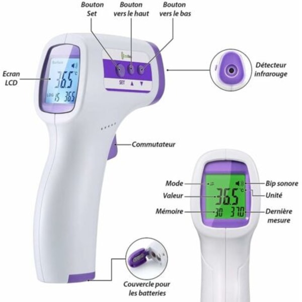 Panntermometer Vuxen Infraröd Termometer, Beröringsfri Termometer, LCD-skärm, Minnesfunktion, Infraröd Termometer för Barn, Vuxna, Föremål