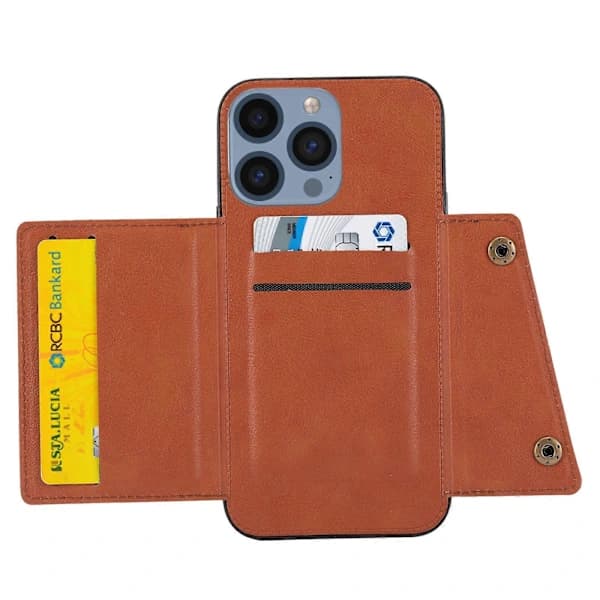 Til iPhone 14 Pro Max Dobbeltspænde Kortlomme PU+TPU Telefoncover