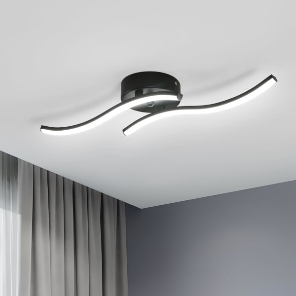 Modern LED-taklampa, 14W 1400LM, svart, akryl inomhusbelysning, 6500K kallvit, för sovrum, vardagsrum