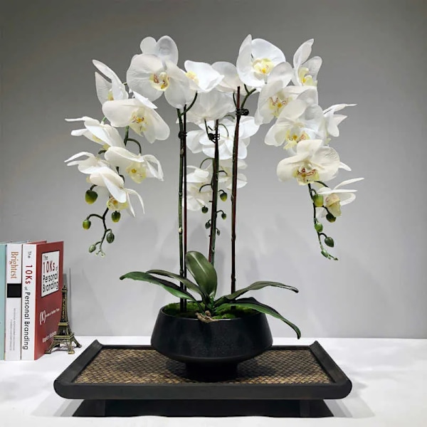 Stor konstgjord orkidé blomsterarrangemang PU äkta känsla golv bordsdekoration hem högkvalitativ bukett utan vas 210624