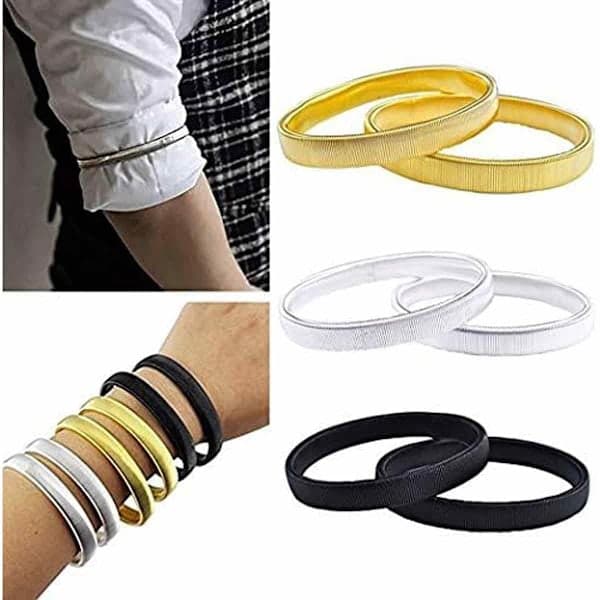2-pack Halkfria Ärmhållare, Elastiska Manschettarmband i Metall för Servitörer