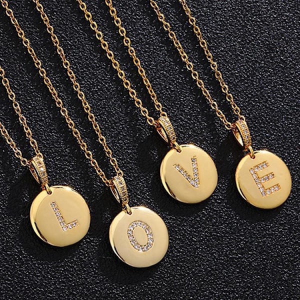 Runde bokstavscharms i gull og zirkon gullbelagte halskjede Gold Gold one size
