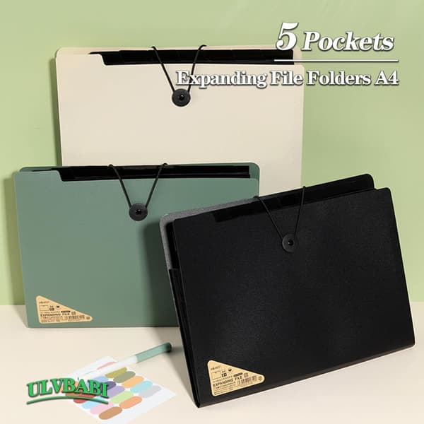 A4 Expanding Document Folder, 3-pack File Organizer, 5 Compartment Document Organizer, Portable Filing Folders for Paperwork
