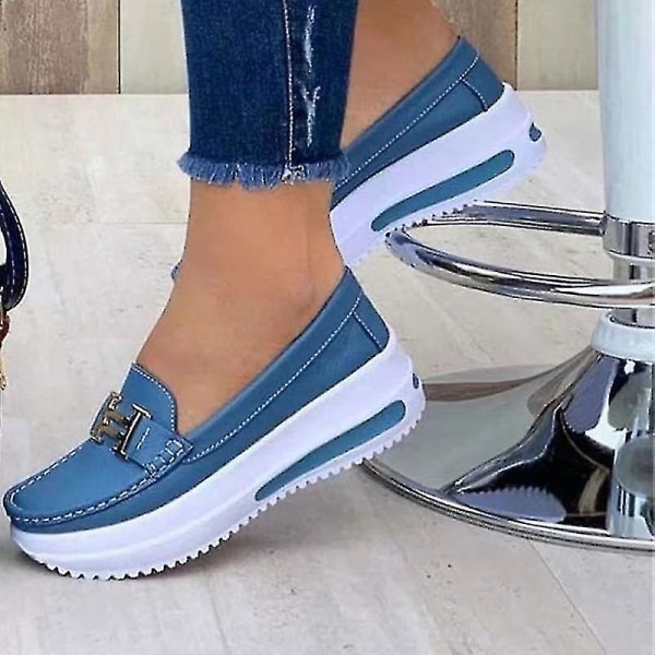 Bekväma plattform Loafers för kvinnor Casual Flat Pu Walking Skor Vintage White 39