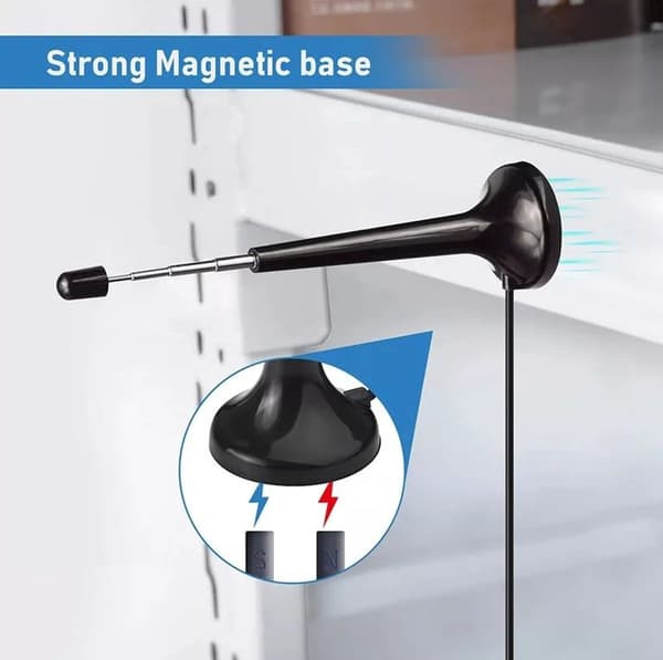 DAB FM-radioantenne med magnetisk base, 3 adaptere og 3 m forlængerkabel til indendørs HiFi-systemer, sort
