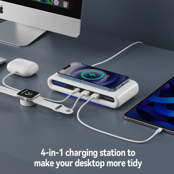 TS-15w 4-i-1 Trådlös Laddare Laddningsstation Multi Usb Typ C Snabbladdare Med Lampa För Iphone12