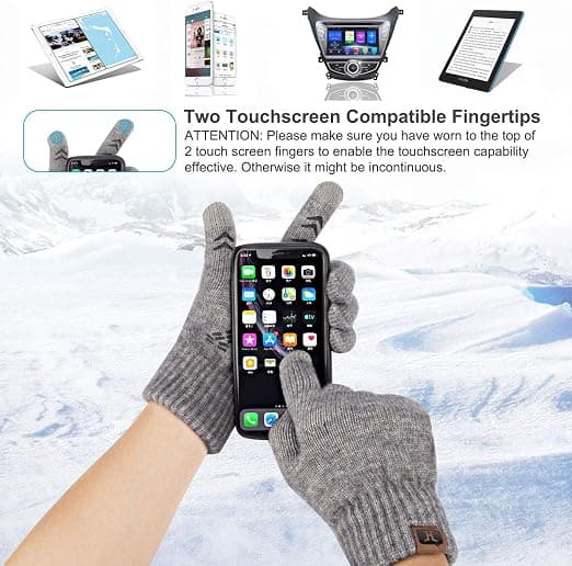 Vinter Touchscreen Stickade Handskar Herr 24cm Varma Tech Handskar med Grepp för Unisex Termiskt Ullfoder (Grå)