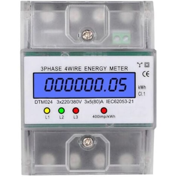 Fas 4 Tråds Energimätare 220/380V 5-80A Strömförbrukning kWh Mätare DIN-skena Montering Digital Elektrisk Energimätare med Bakgrundsbelyst LCD-skärm - MSBD