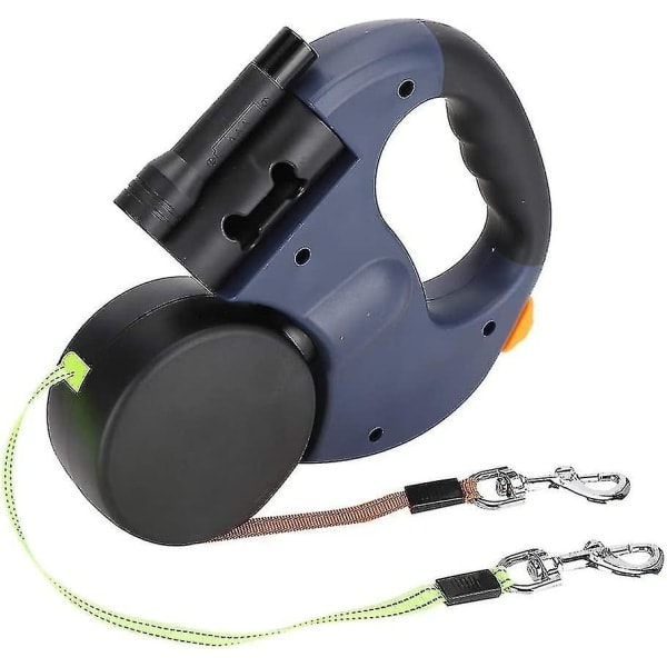 Dobbelt sammenleggbart hundebånd med to 3 meter lange snorer 360 Tangle Free Dobbelt hundebånd for turer med to hunder opptil 50 lb grå