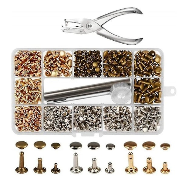 Nitar för läder, 300 set dubbla lock i 3 storlekar, 3 färger och 4 fixeringsverktyg DIY läderhantverk{HH}