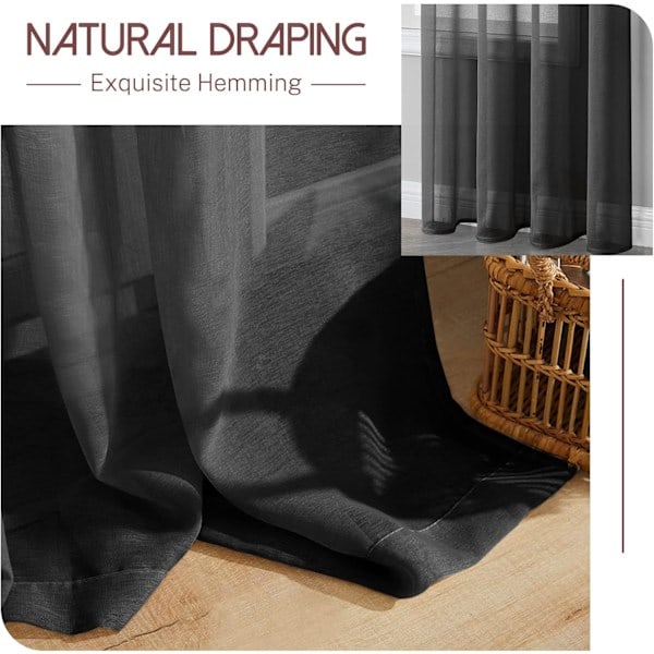 2-pack svarta skira voilegardiner 140x250 cm med öljetter Semi-She