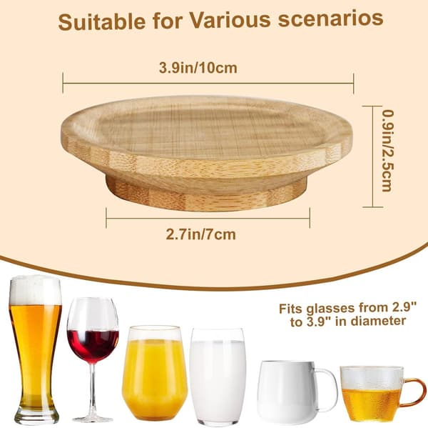 Vinglaslock i bambu, återanvändbart 10-delat set för snacks, fester, bufféer och vinkvällar, 10 cm diameter