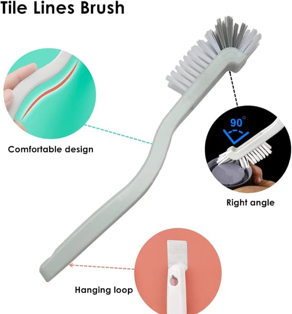 Deep Cleaning Kitchen Scrub Brush, Stiff Bristles, Multi-functional Right-Angle Mini Grout Brush for Tight Spaces, Durable Dish Brush for