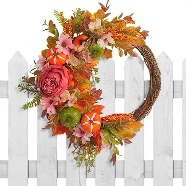 Höst Dörrkrans Jul Halloween Dekoration Pumpa Bär Kottar Lönn Konstgjord Krans Tyg Rattan Heminredning
