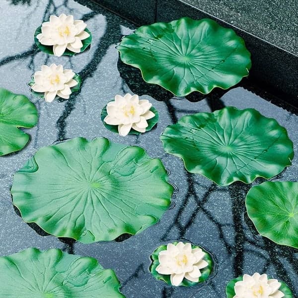 (White) 5 Pcs Floating Water Lilies Artificial Water Lily Foam Lotus