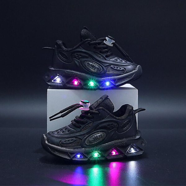 Flickor Pojkar Toddler Luminous Trainers Skor Barn Led Light Up Flash Sneakers Storlek Black 23 yards inside length 14cm