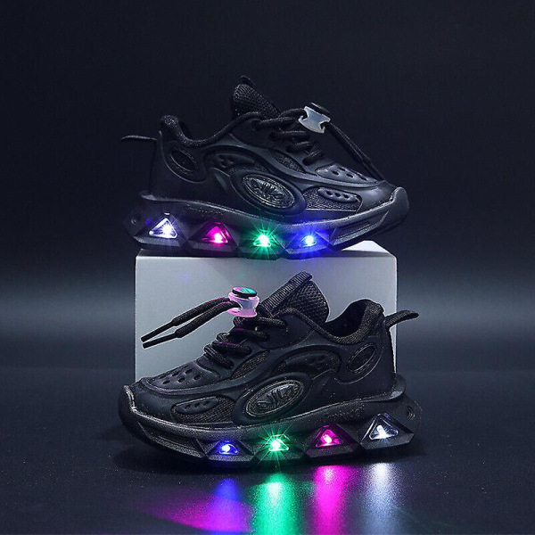 Flickor Pojkar Toddler Luminous Trainers Skor Barn Led Light Up Flash Sneakers Storlek Black Size 26 inside length 16cm