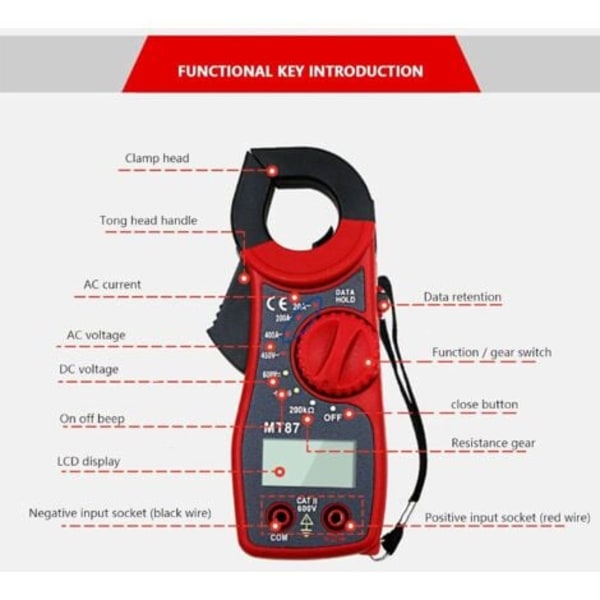 TS-Strømtang AC DC, Digital AC DC Strømtang Multimeter Højpræcisionsmodstandstester