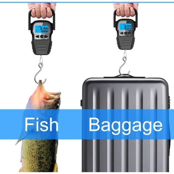 TS-Elektronisk bagagevægt/Vægt til bagage/Kuffertvægt med LCD-baggrundsbelysning til rejser, fiskeri og bueskydning, målebånd, (batterier medfølger)