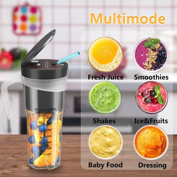 Electric Juicer Cup 470ml Mini Personal Size Blenders USB Personal Size Blender Black