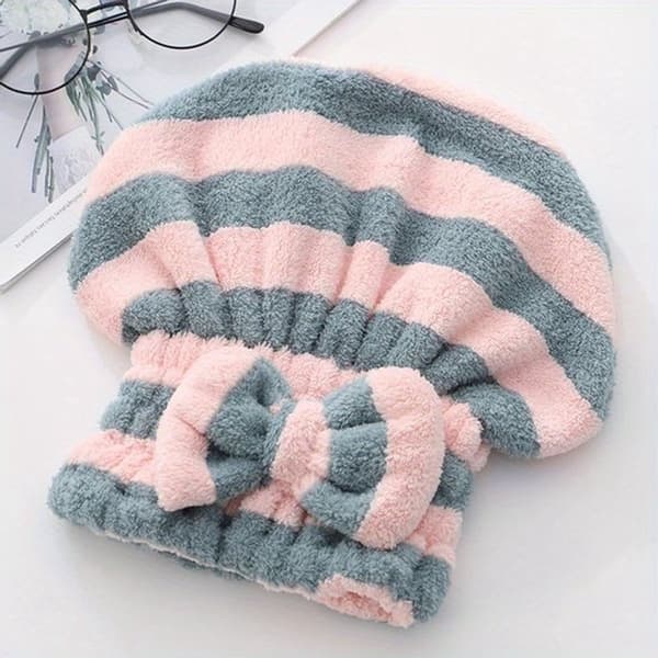 Hårhandduk i mikrofiber, mjuk snabbtorkande rosettdesign för långt lockigt hår efter duschen, rosa och grå