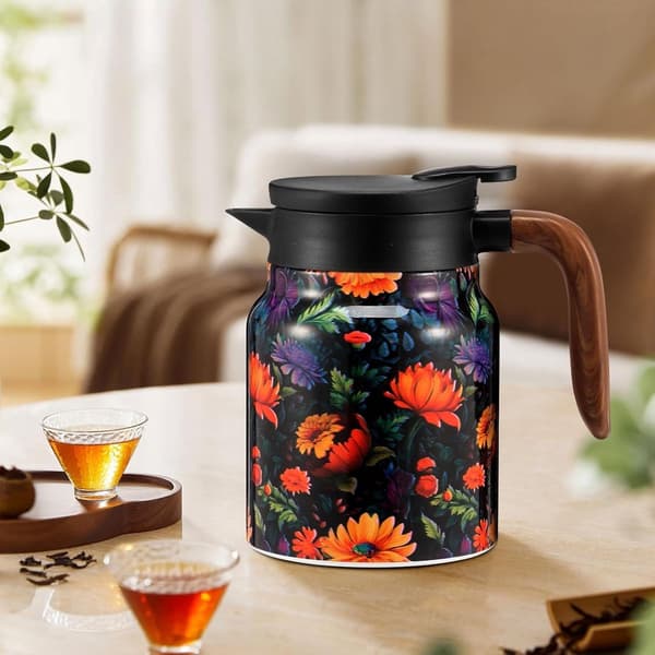 Isoleret tekande med te-infuser, dobbeltvægget rustfrit stål, 12 timers varmebevaring, til hjemmet, rejser og camping, 800 ml orange