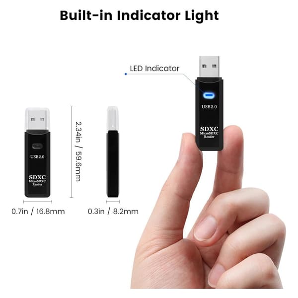 2 st USB2.0 SD/TF-kortläsare, USB 2.0 480 Mbps dubbelplats OTG-minneskortadapter för TF/Micro SD/SD/SDXC/Micro SDXC/Micro SDHC-minneskort