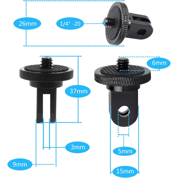Kolmijalan sovitin kamerakiinnikkeelle, alumiininen sovitin GoPro-kiinnikkeille ja muille action-kameroille (2 kpl, musta)