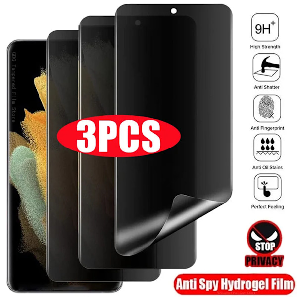 3 stk. Anti-Spy Hydrogel Film til Samsung S23 S21 S22 S24 Ultra S10 Plus S20 Fe Privatlivsbeskyttelse Tør til Samsung S24 For Samsung S24 3Pcs