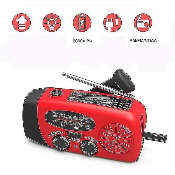 Nödradio med solceller, handvev, väderradio med LED-ficklampa, telefon powerbank-laddare, europeisk version
