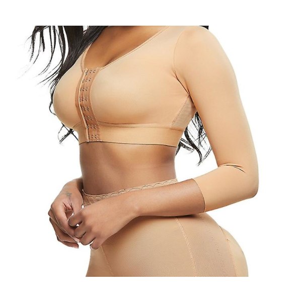 Womens Shapewear 3/4 ärm Arm Shaper Front Stängning Kompression BH Post Surgery Posture Corrector Linne Beige L