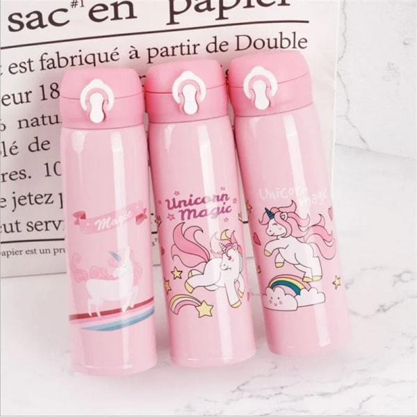 Vattenflaskor 500 ml Kapacitet Dricka Vatten Cartoon Unicorn Rostfritt Stål Vakuum Kolvar Vattenflaska Barn Present