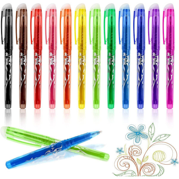 Viskelige Gelpenner, Utryddbare Kulepenner - 12-pakning multicolor