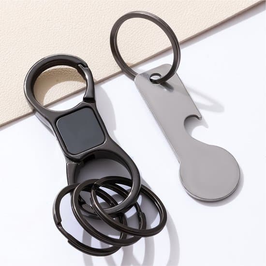 Dobbelt-sidet karabinhage nøglering i metal med nøgleringe, Quick Release bilnøgleholder klips til mænd og kvinder, sort