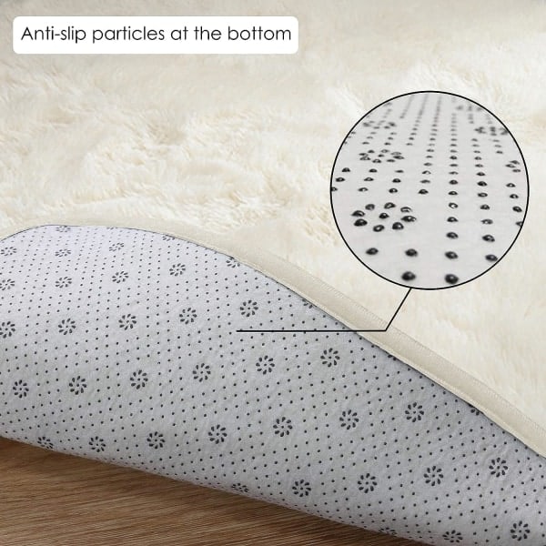 Rund matta, modern fluffig matta, sovrumsmatta, bekväm mjuk halkfri fluffig golvmatta, fluffig matta, vit, 60 cm/24 tum