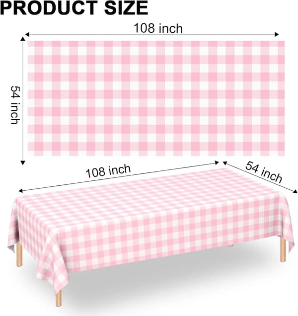 2-pack rektangulär plastduk, engångs rosa och vit rutig bordsduk för fester, picknick och bröllop, 137 x 274 cm
