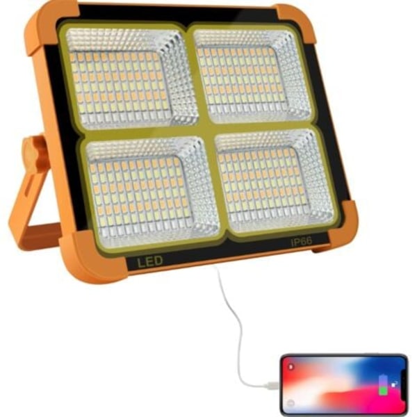 100W Genopladelig LED Projektør 10000LM, Bærbar Arbejdslampe Lygte med Solpanel, 6500mAh USB Genopladelig Lampe, til Camping, osv.