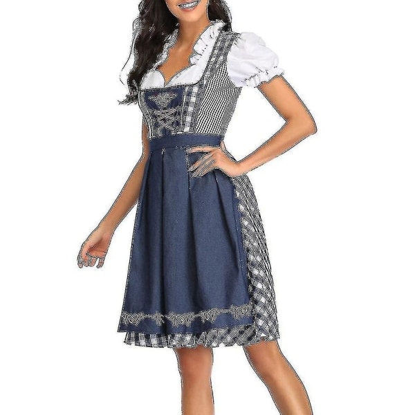 Naisten Dirndl - Baijerilainen perinteinen mekko, oluttyttömekko, paita ja esiliina, musta XL
