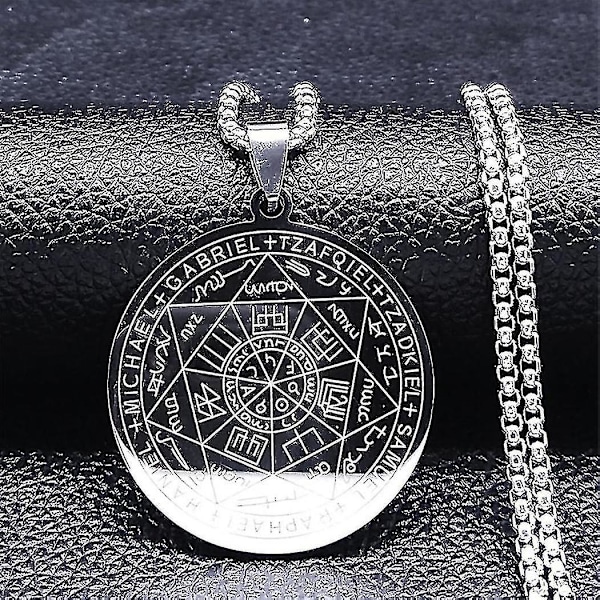Sju Ærkeengle Amulet Halskæde i Rustfrit Stål til Mænd Segl af Salomon Talisman Halskæde Beskyttelse Smykker Krave Hombre_lldxm Db