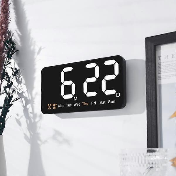 Wall Clock Large Screen Living Room Voice Control Digital Clock Snooze Temperature Date Display USB 12/24H Table LED Clock red