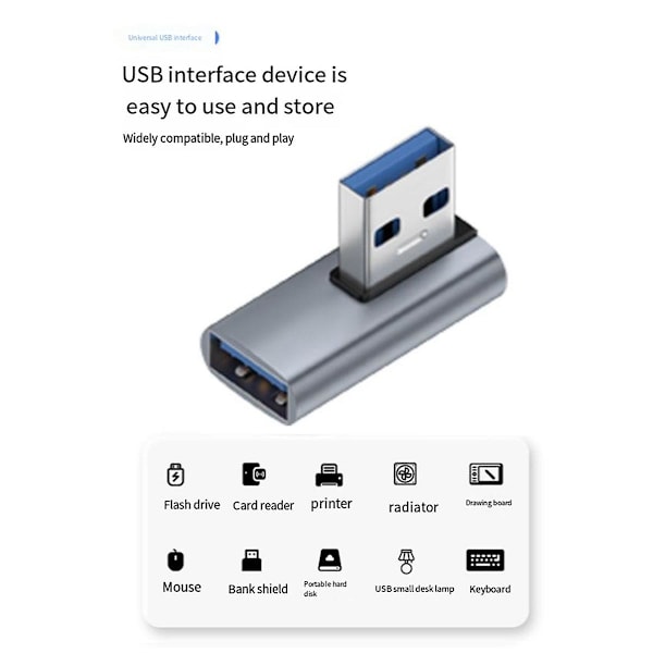 TS-10kpl USB-sovitin A-uros - A-naaras, keskitaivutus, liitin kannettavan puhelimen adapterin kulmalle