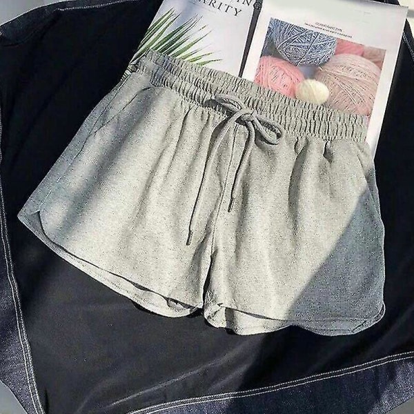 Kvinnor sommar Dragsko Elastiska midja Shorts Casual Sport Beach Baggy Hot Pants grey XL